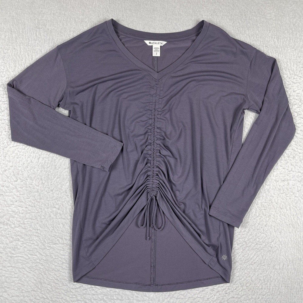 Athleta Top Womens Small Purple Crossover Ruched V-Neck Athleisure Yoga Gorpcore